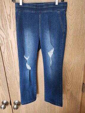 Soho Medium Blue Distressed Cropped Ankle Jeans